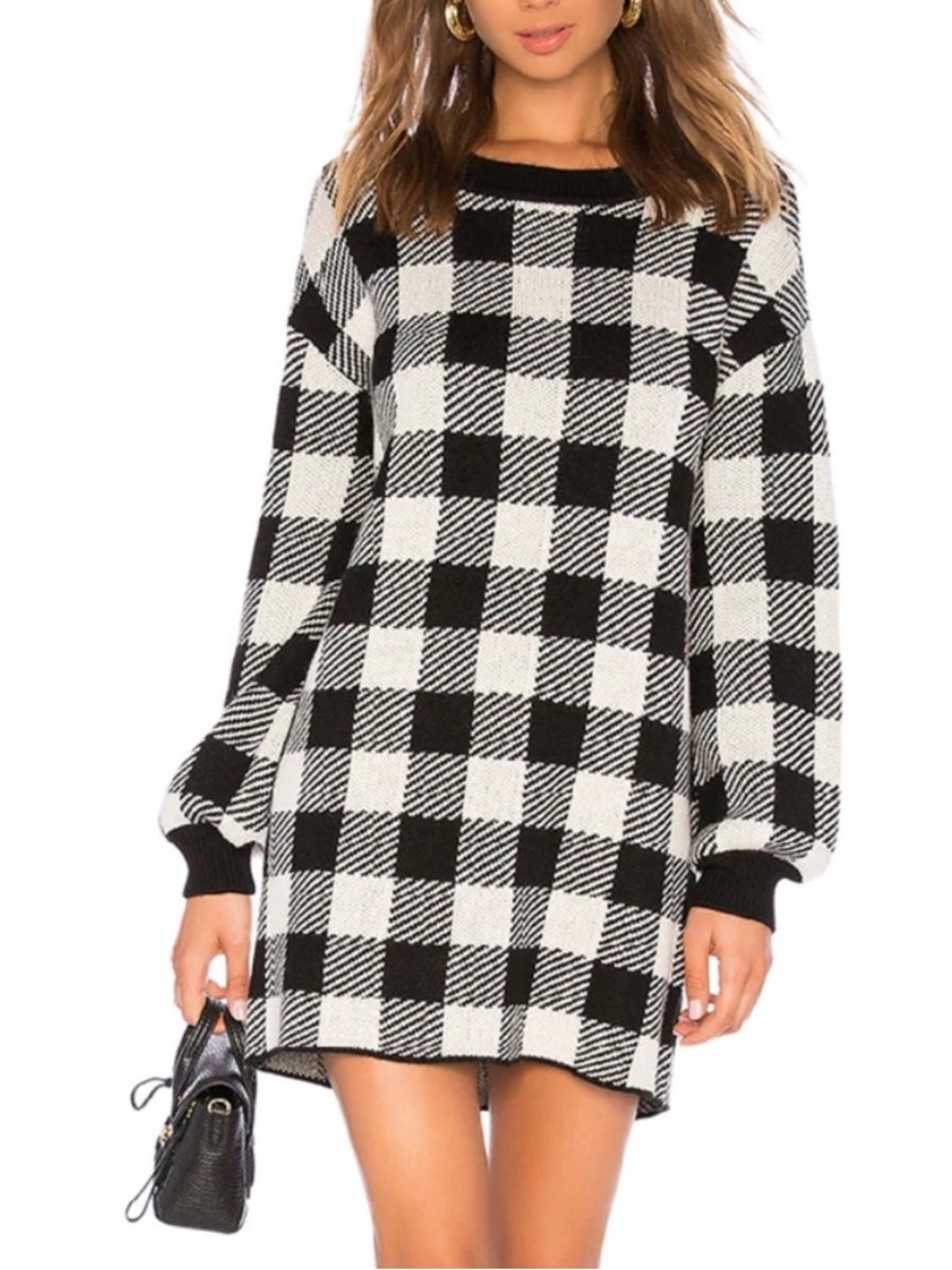 LPA x revolve Floyd Buffalo checkered mini sweater dress black white sz small